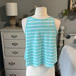 Poof! Crop Top Crochet Lace Knit Flowy Striped Aquamarine Womens Small Photo 5
