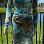 Cache turquoise, brown, white, animal leopard floral print dress Sz 2 Photo 3