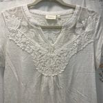 Anthropologie Deletta White Floral Embroidered Short Sleeve Blouse Photo 1