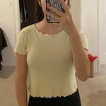 Brandy Melville Cream Ribbed Lettuce Hem Edge Short Sleeve Crop Top One Size Photo 0
