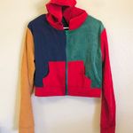 Crop Multicolor Colorful Red Green Yellow Blue Zip Up Hoodie Jacket Size M Photo 0