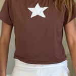 brown and white star reworked patchwork mock neck tee Size M Photo 5