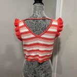 Steve Madden NWOT Crochet Cropped Top Large Striped Coral & White Cap Sleeve Photo 1