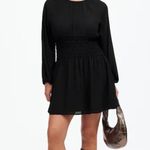 Madewell  Bubble-Sleeve Smocked Mini Dress in True Black Size Small NWT Photo 0