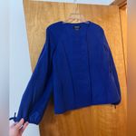 Ellen Tracy  Wool Angora Blend Blazer Jacket Bow Sleeve Blue Petite Size 12 12P Photo 5