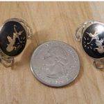 Vintage Siam Sterling Silver Screw Back Earrings, Thailand Niello Goddess Black Photo 2