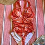 NWOT Eomenie One Piece Ruched Halter Swimsuit Size Small. Orange Photo 3