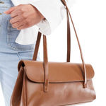 ASOS  - tan brown flap shoulder bag elongated faux leather purse Photo 0