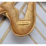 Monet  Signed Brooch Pin Brushed Gold Tone Elegant Graceful Ribbon 3" Stunning Photo 3