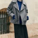 ZARA Boucle Coat Gray Women’s Medium Oversized Peacoat Textured Photo 0