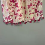 Source Unknown Cream and Fuschia/Magenta Butterfly Scarf with Tassels- OS (approx- 72” by 42”) Photo 8