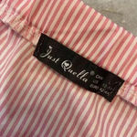 Just Quella  Pink Stripe Flowy Short Sleeve Bow Off the Shoulder Blouse Size L Photo 7