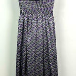 Anne Leman Black Purple Peacock Feather Print Strappy 100% Silk Flowy Dress Size 2 Photo 0