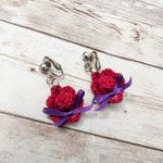 Vintage Clip On Earrings Knitted? Hat Dangle Red & Purple Photo 6