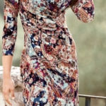 Peruvian Connection  Imari Faux Wrap Dress‎ Jersey Abstract Print Size XL Photo 0