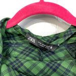 ZARA  Green Plaid Cowl-neck Long Wide Sleeves Oversized Preppy Holiday Top M Photo 2