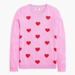 J.Crew EUC Teddie Pink Cotton Red Heart Pullover Sweater Sz L - Small hole Photo 0