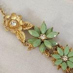 Statement Green and Gold Floral Necklace and Earrings Set Photo 2