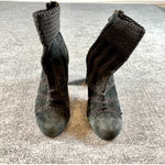 Silent D Black Suede Leather Knit Ankle Boots 37 Heeled Booties Block Heel Zip Size 6.5 Photo 1