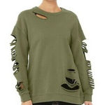 Alo Yoga Fade Ripped Pullover Sweatshirt in Jungle Green Size S Photo 0