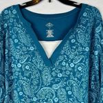 st. john's bay St. John’s Bay Turquoise Paisley Floral 3/4 Sleeve Top 1X Photo 1