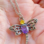 Stainless Steel Dragonfly CZ Necklace Purple Photo 0