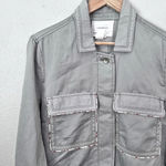 Anthropologie  | Light Sage Green Jacket Linen Floral Piped Trucker Jacket | XL Photo 4