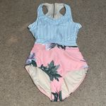 ALBION FIT Albion Island Fever Floral Stripe Castaway One Piece Swimsuit Zip Tie Back XL Photo 3