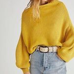 Free People  Emmy Mock Meck Sweater Long Sleeve Cropped Size XS Golden Yellow Photo 0
