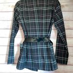 Love Tease  Plaid grey purple trench coat w/black belt size medium button pockets Photo 6