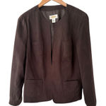 Talbots  Faux Suede Open Front Chocolate Brown Blazer Jacket Size 14 Classic Photo 0