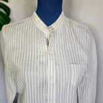 HIHO Linen Striped Button Down Shirt Dress White Photo 1