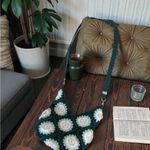 Handmade  Crochet Lined Crossbody Bag Green and White Photo 11