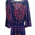 American Eagle Sz XS Romper Multi Color Paisley Bell Sleeve Deep V-Neck Women’s Photo 0
