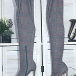Forever 21  Plaid Over the Knee Boots Gray Red Size 7 Photo 0