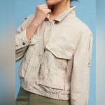 Anthropologie HEI HEI | Jacket Tan Camouflage Linen Blend Cropped Military | XL Photo 0