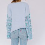 Le lis Granny Square Crochet sleeve Oversized Boxy Pullover Sweater Light Blue Photo 2