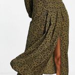 Topshop Khaki Green Floral Split Front Shirt Dress Photo 0