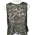 Sans Souci Black Crochet Open Knit Floral Paisley Sleeveless Tank Blouse Top M Photo 0