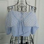 DO+BE Blue & White Stripe Off The Shoulder Crop Top W/Cap Lace Sleeve Size L Photo 0