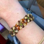 Gorgeous Multicolored Earth Tone Floral Rhinestone Stretch Bracelet Brown Photo 1