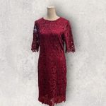 Nina Leonard Jewel Neck Lace Dress Sangria NWT Size M Photo 2