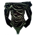 Majorelle  by Revolve Green Velvet Off Shoulder Long Sleeve Ruched Bodysuit XS Photo 1