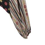 Free People  Boho Peasant Mini‎ Dress Black Floral Stripe Lace-Up V-Neck Size M Photo 4