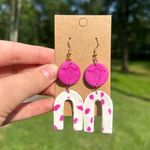 Handmade Pink glitter cow print cow indented earrings   Photo 0