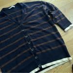 ZARA  casual Navy and Brown V-Neck Sweater oversized cardigan size M preppy Photo 8