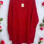 Free People NEW Intimately  Red Floral Eyelet Deep V Cozy Long Sleeve Size XS/S Photo 0