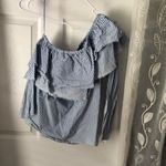 ZARA White Blue Striped Asymmetrical One Shoulder Ruffle Top blouse sz S cotton Photo 4