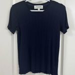 Anthropologie  Navy Ribbed Short Sleeve Blouse Photo 0