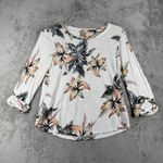 Chico's Shirt Women Floral Print Cotton Blend White Black Pink Floral Medium Photo 1